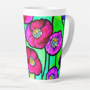 Tasse Latte Art de verre aux anémones