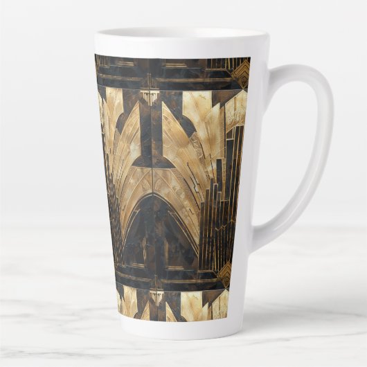 Tasse Latte Art Déco Black Gold Elegant Retro Motif (Droite)