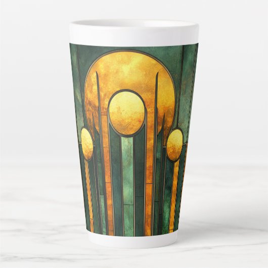 Tasse Latte Art Déco Turquoise Green Gold Sun (Devant)