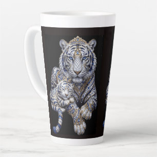 Tasse Latte Art du Tigre Blanc Royal Majestueux Bijouré