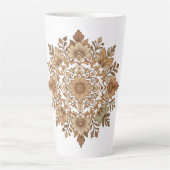 Tasse Latte Art floral mandala complexe tons bruns (Devant)