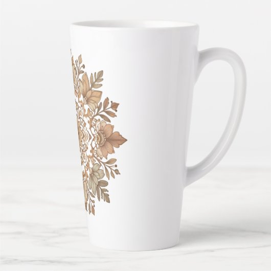 Tasse Latte Art floral mandala complexe tons bruns (Droite)