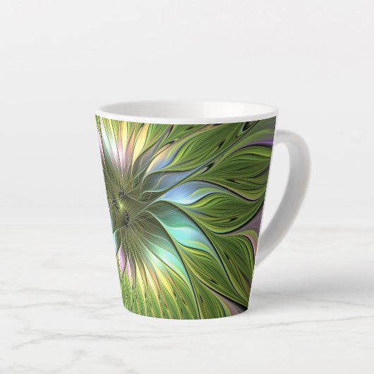 Tasse Latte Art Fractal Fleur Imaginaire Coloré Lumineux (Angle droit)