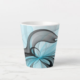 Tasse Latte Art fractal moderne gris anthracite abstrait bleu