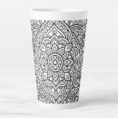 Tasse Latte Art mandala aux lignes noires complexes (Devant)