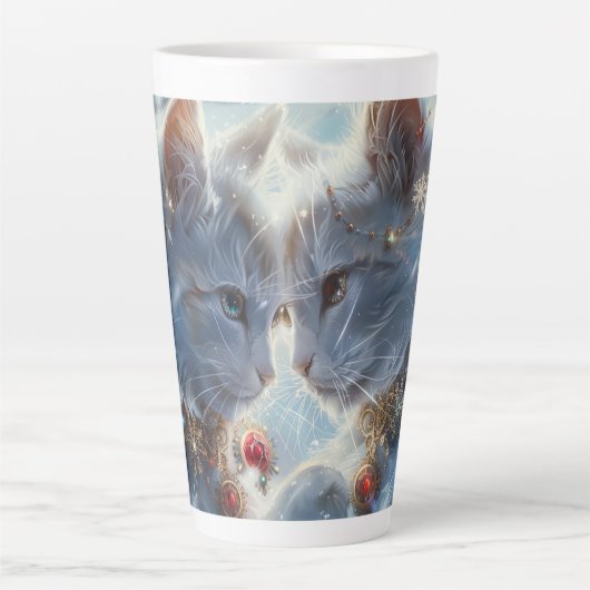 Tasse Latte Art numérique aux chats blancs (Devant)