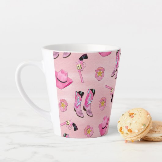 Tasse Latte Artsy mignonne fille rose Turquoise fille aquarell (En situation)