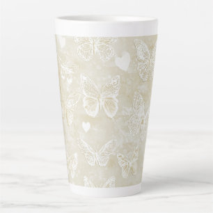 Tasse Latte Assez Romantique Crème Papillons Cœurs Ivoire  