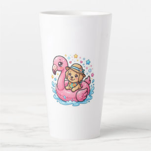 Tasse Latte Autocollant Flamingo Piscine Été Mignon Chien Kawa