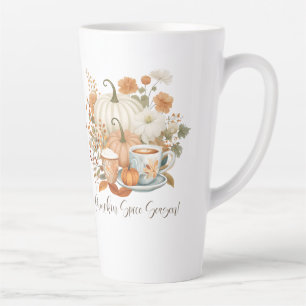 Tasse Latte Automne Citrouille Épice Latte Floral Feuilles d'a