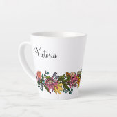Tasse Latte Automne joli modèle dessiné fleurs d'aster et feui (Angle gauche)