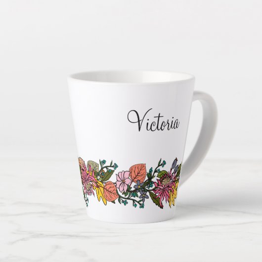 Tasse Latte Automne joli modèle dessiné fleurs d'aster et feui (Angle droit)
