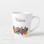 Tasse Latte Automne joli modèle dessiné fleurs d'aster et feui (Droite)