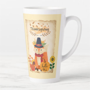 Tasse Latte Autumn Fox Thanksgiving Sunflowers Citrouilles