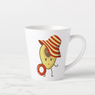 Tasse Latte Avocado beach girl avec casquette de soleil et ann