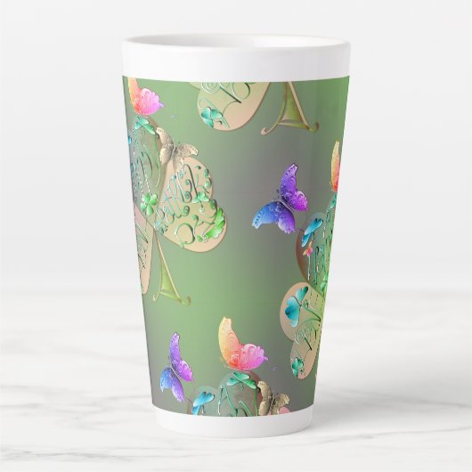 Tasse Latte "Ayez une joyeuse St Patrick's" Shamrock (Devant)