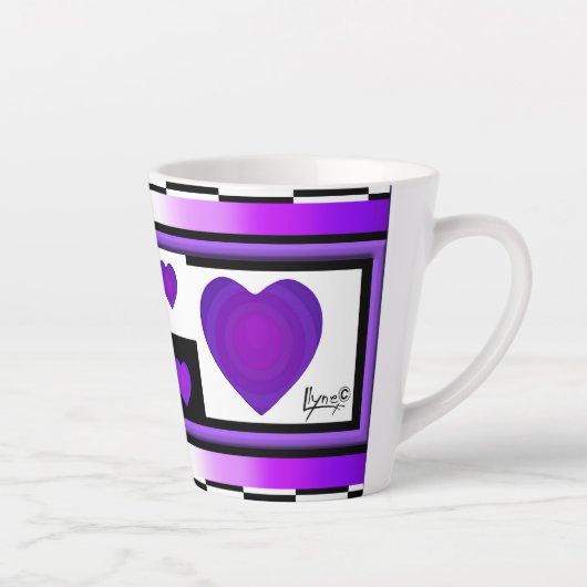 Tasse Latte B&W Purple Hearts Beating (Droite)