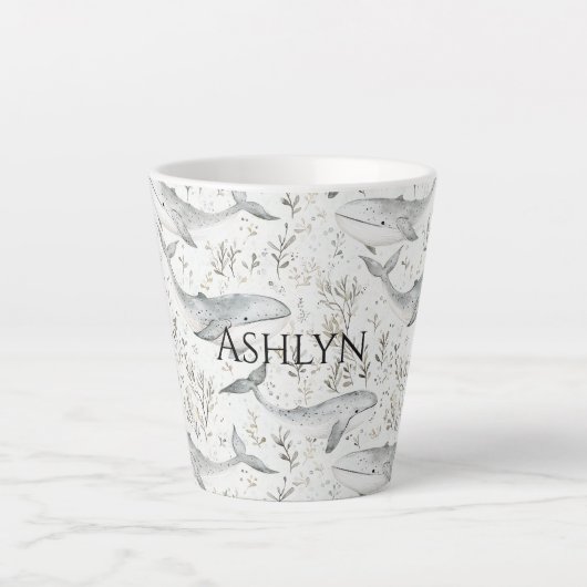 Tasse Latte Baby shower de baleines gris d'océan (Devant)
