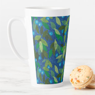 Tasse Latte Baies Bleues Motif Floral Minimal Papier Collage