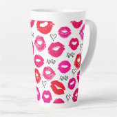 Tasse Latte Baisers XOXO rouge et rose (Angle droit)
