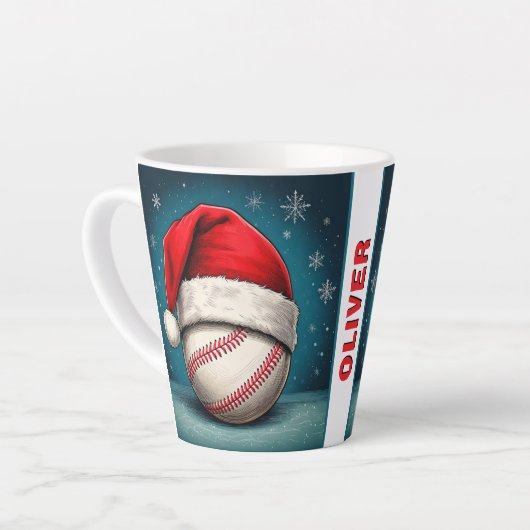 Tasse Latte Bal de baseball Rouge Père Noël (Angle gauche)