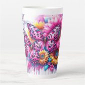 Tasse Latte Balises papillon en fleur (Devant)
