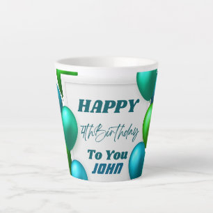 Tasse Latte Ballons Bleus et Verts 4ème Anniversaire Nom Perso