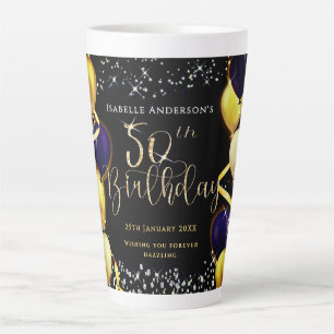 Tasse Latte Ballons Pailletés 50ème Anniversaire Noir