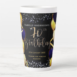 Tasse Latte Ballons Pailletés 70e Anniversaire Noir