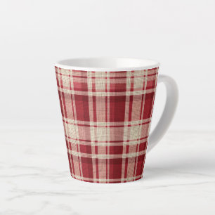 Tasse Latte Bandes Plaid Crème Rouge