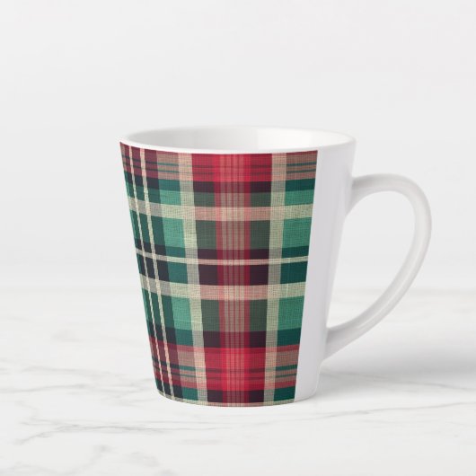 Tasse Latte Bandes Plaid Vert Crème Rouge (Droite)