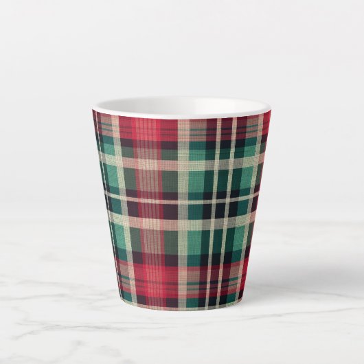 Tasse Latte Bandes Plaid Vert Crème Rouge (Devant)