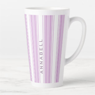Tasse Latte Bandes verticales violettes et blanches nom person