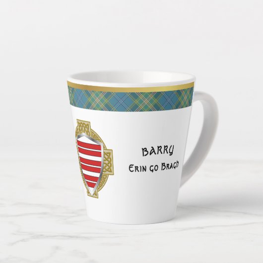 Tasse Latte Barry Irish Shield & Tartan Personnalisé (Angle droit)