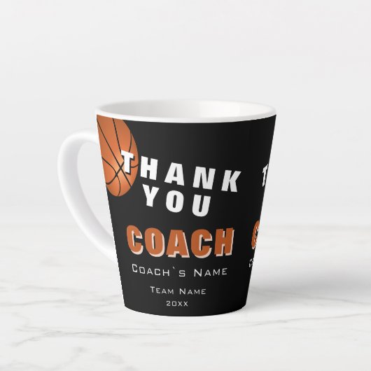 Tasse Latte Basket-ball Merci Coach (Angle gauche)
