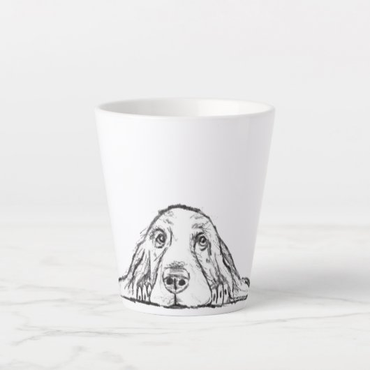 Tasse Latte basset hound noir blanc simple yeux de chiot (Devant)