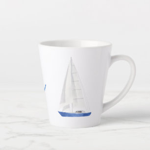 Tasse Latte Bateau à voile et ancre bleue Nautique