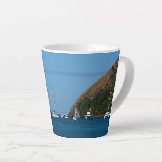 Tasse Latte Bateaux à voile dans la baie Blancs et Bleus Nauti (Angle droit)