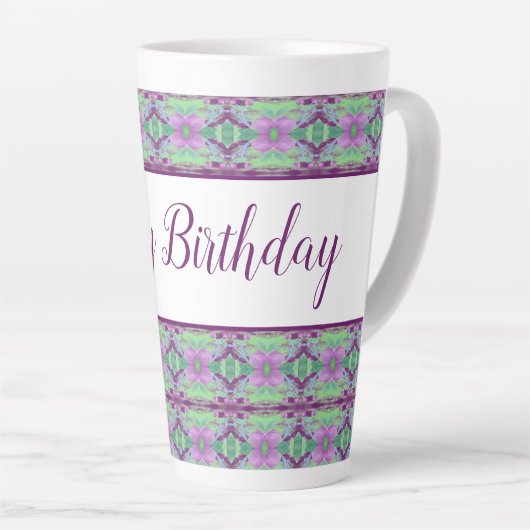 Tasse Latte Beau Joyeux Anniversaire violet Flowé (Angle droit)
