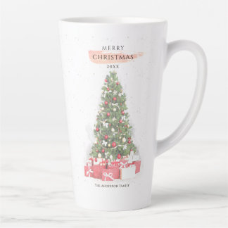 Tasse Latte Beau Noël Arbre Aquarelle Vacances Art