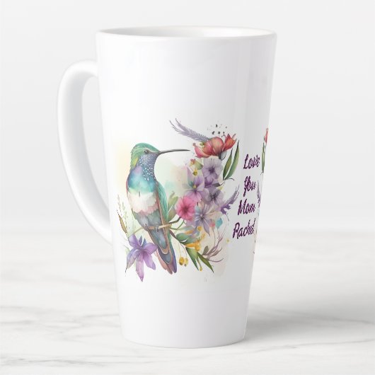 Tasse Latte Beau Oiseau et Fleurs de Humming (Angle gauche)