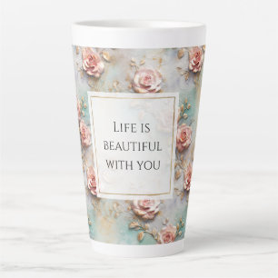 Tasse Latte Beau Romantique Rose rose rose Roses romantiques
