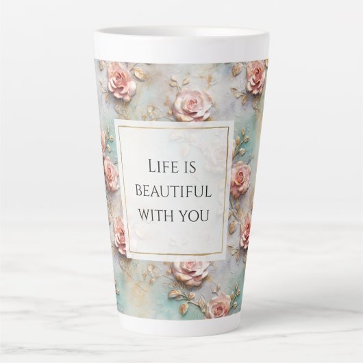 Tasse Latte Beau Romantique Rose rose rose Roses romantiques (Devant)