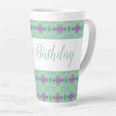 Tasse Latte Beau Turquoise Joyeux Anniversaire Purple Flowered (Angle droit)