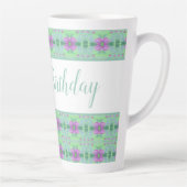 Tasse Latte Beau Turquoise Joyeux Anniversaire Purple Flowered (Droite)