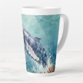 Tasse Latte Beautiful Impasto Whale Oceanic Illustration (Angle droit)