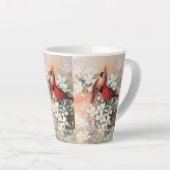 Tasse Latte Beaux oiseaux cardinaux et fleurs (Angle droit)