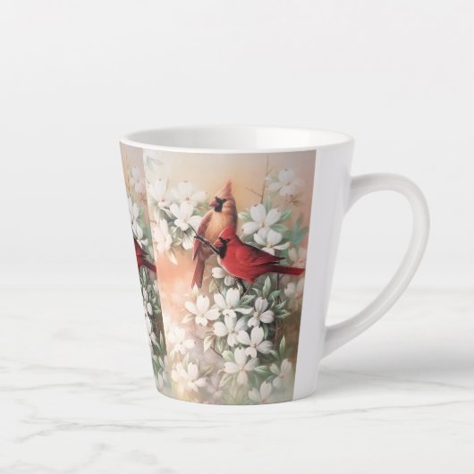 Tasse Latte Beaux oiseaux cardinaux et fleurs (Droite)
