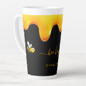 Tasse Latte Bee Happy noir mignon bourdons abeilles gouttant d (Angle gauche)