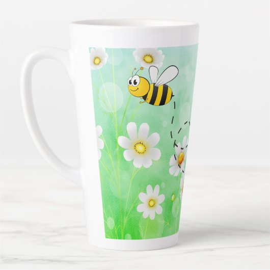 Tasse Latte Bee Kind Honey floral vert insecte dessin animé te (Gauche)